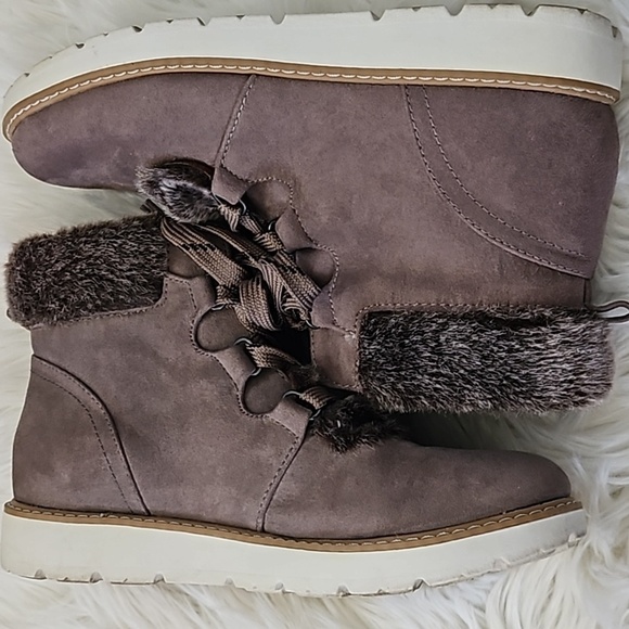 a.n.a Andes Brown Faux fur and Faux Suede Lace Up Rounded Toe Boots - Picture 8 of 14
